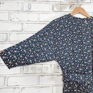 Vintage 80s ED Micheals Navy & Pink Floral Drop Shoulder Belted Midi Dress 4